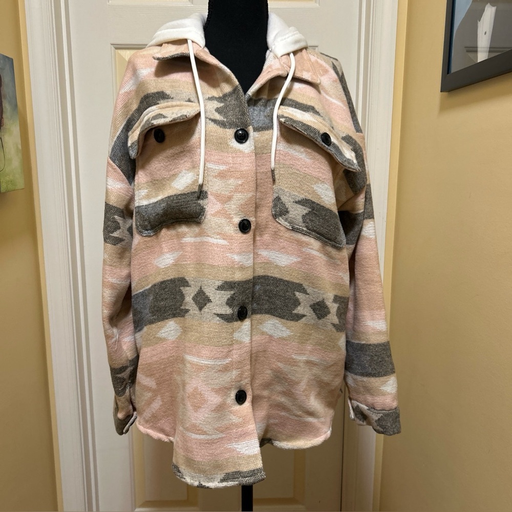 No Boundaries western/Aztec pink cream and gray hooded jacket NWOT
